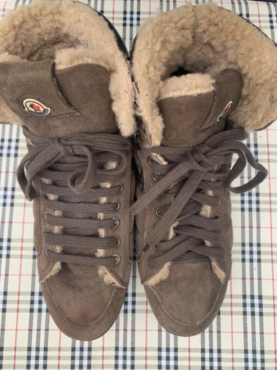 MONCLER Ladies Boots Size 37 EUR 5 UK BROWN LEATHER upper Vintage RRP 499.00