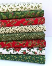 CHRISTMAS COTTON FABRIC BUNDLE MIXED HOLLY FAT QUARTERS & SQAURES CHOOSE SIZE
