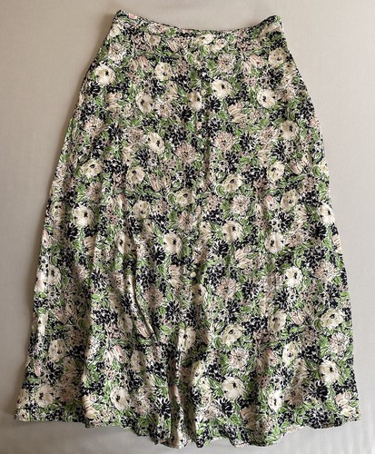 LAURA ASHLEY SKIRT WOMEN SZ 8 SUMMER FLORAL LADIES LINED SIDE ZIP BUTTON DETAIL