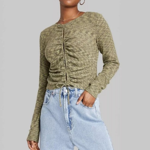 🆕️Wild Fable Long Sleeve Soft Cozy Knit Ribbed Blouse M Cut Out Fitted