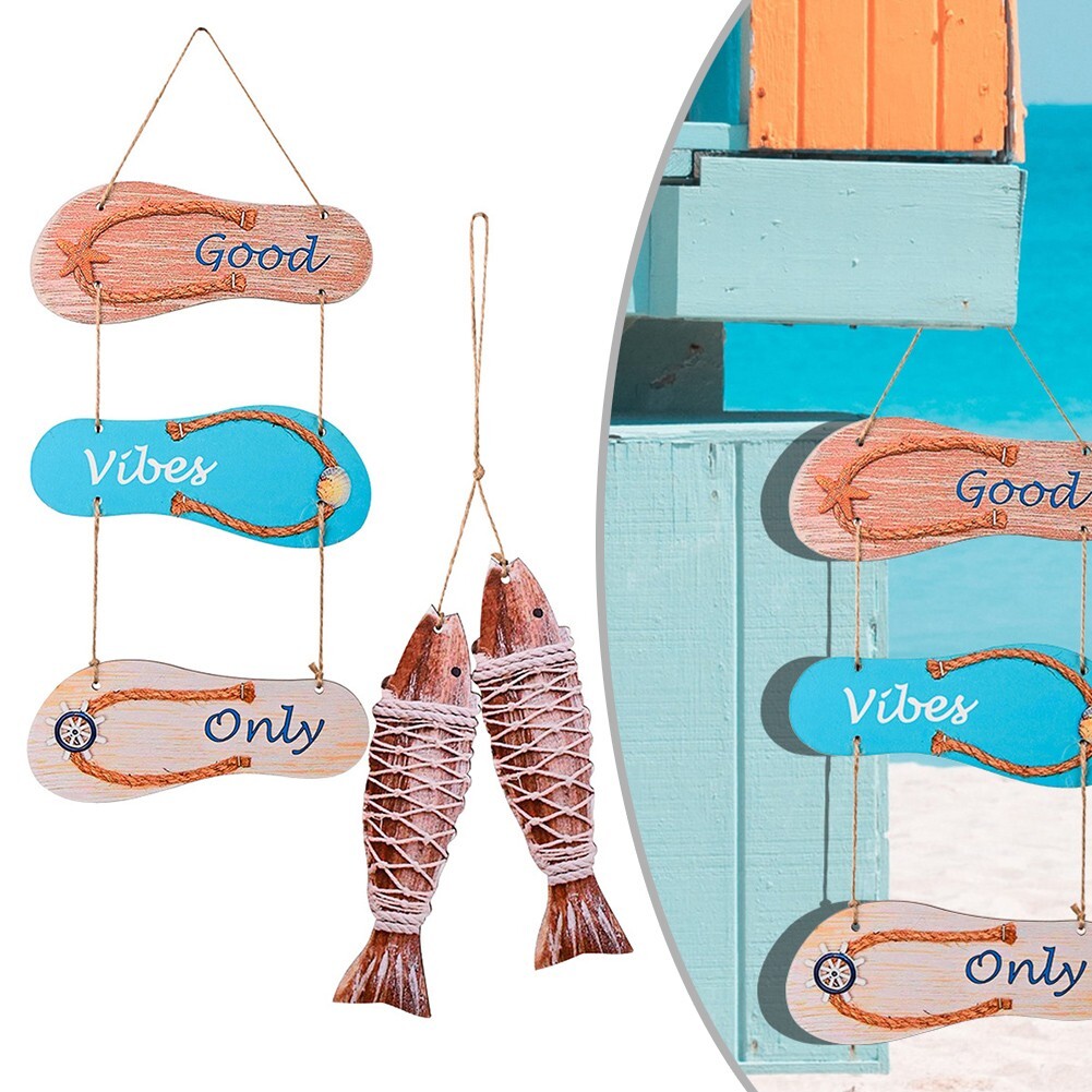 Flip Flops Fish Ocean Wooden Pendant Summer Beach Style Hanging D??cor-image
