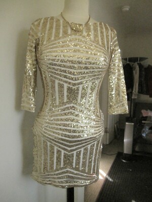 NWT RED CLOVER DRESS Sz SMALL FITTED SEXY PARTY GOLD SEQUIN | eBay
