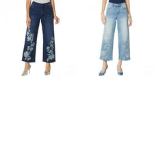 NWT DG2 By Diane Gilman Womens Embroidered And Frayed Wide-Leg Jean. 687767 6