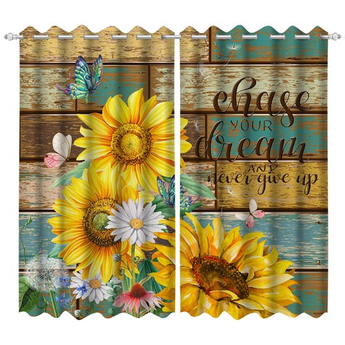 Vintage Mariposa Girasol 3D 2 Paneles Ventana Cortinas Bloqueo Tela - Imagen 5 de 11