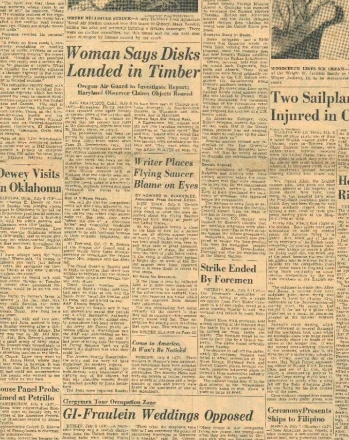 UFO Roswell Original Newspaper July 7 1947 Woman Says Disks