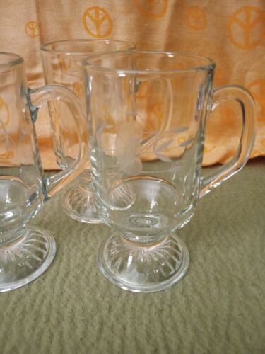 Princess House Heritage Crystal Mug Set of 4 Floral Etch Footed Tea/Coffee Cups - Picture 2 of 4