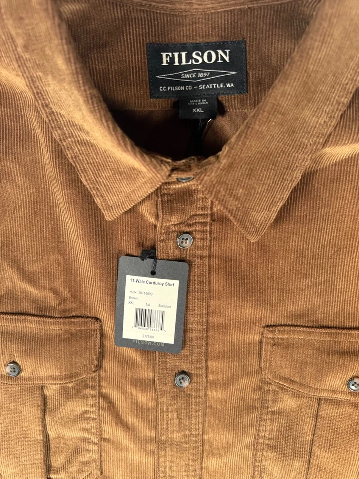 Filson 11-Wale Corduroy Shirt Light Brown Tan Mens XXL NEW NOS NWT RARE Sold Out - Image 3 of 4
