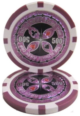 25 Ultimate Poker Chips Purple $500 14g Clay Composite Poker Chips