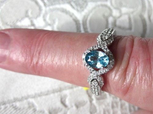 Blauer Zirkon & weißer Zirkon Ring / Größe 10 / 925 Sterlingsilber / 1,7 Karat - Bild 2 von 6