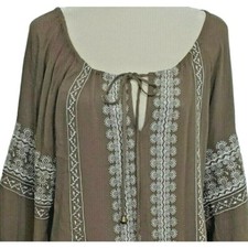 Urban Mangoz  Tunic Top S Womens Oversize Peasant Embroidered Gray Drawstring