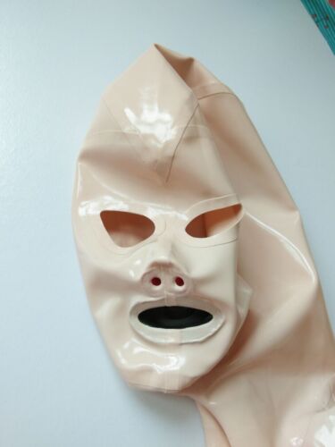 Skin latex gummi catsuit with red teeth nose tube zip hidden sheath no gloves - Picture 3 of 6