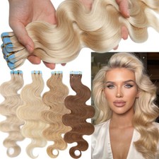 Wavy Seamless Tape In Real Human Hair Extensions Hairpiece Invisible Skin Weft