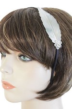 Women Headband Silver Metal Long Leaf Fashion Hair Accessory Black Band Flower