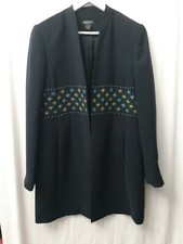 Grace Dane Lewis Navy Longline Blazer Smart Jacket Coat Embroidered Us10 Uk12 L
