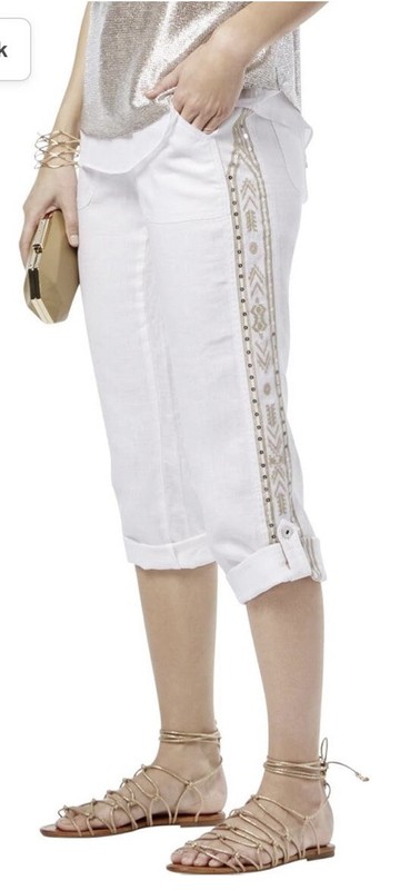 INC International Concepts Linen Embroidered Cargo Pants, Size 2