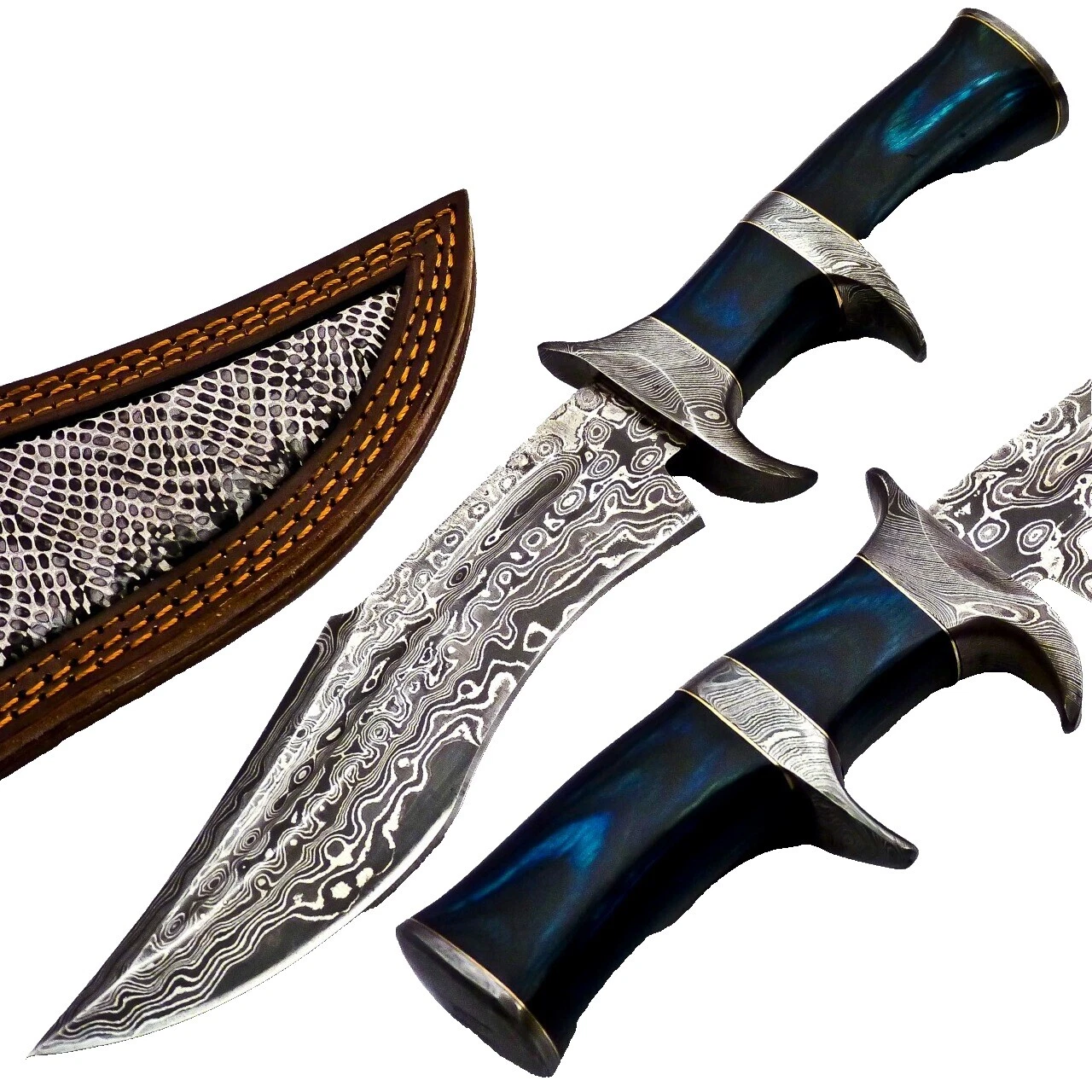 Damascus Steel Blade Plain Combat Collectible Modern Factory Manufactured Fixed Blade Knives