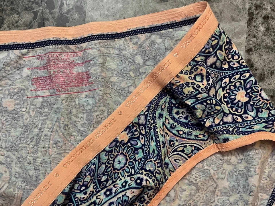 NWOT VICTORIA'S SECRET XL BLUE AQUA PEACH PAISLEY RARE HIGH LEG BRIEF PANTIES - Image 2 of 3