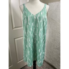 Pinch Green & White Print Sleeveless V-Neck Casual Dress Size S Skater Girl