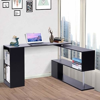 Rotating Corner Desk Black Workstation Home Office Computer