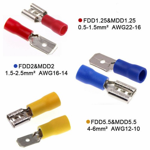 50/200pcs Insulated Spade Electrical Wire Connectors Crimp Terminals Male/Female - Picture 3 of 32