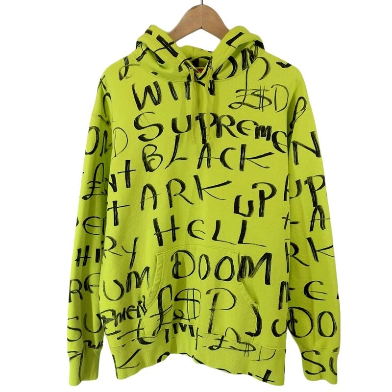 Sweat shirt à capuche arche noire Supreme FLUORESCENT jaune chaux M