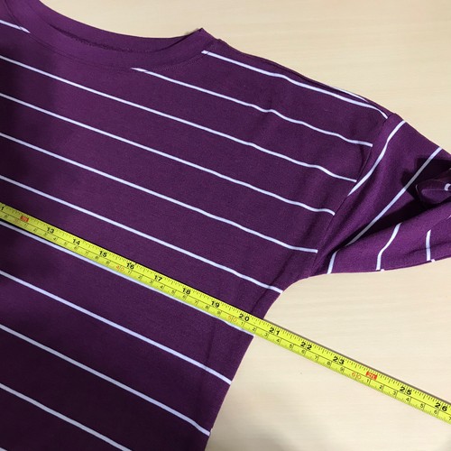 Just be Women's Size M Burgundy / White Striped 3/4 Sleeve T-Shirt - Picture 8 of 12