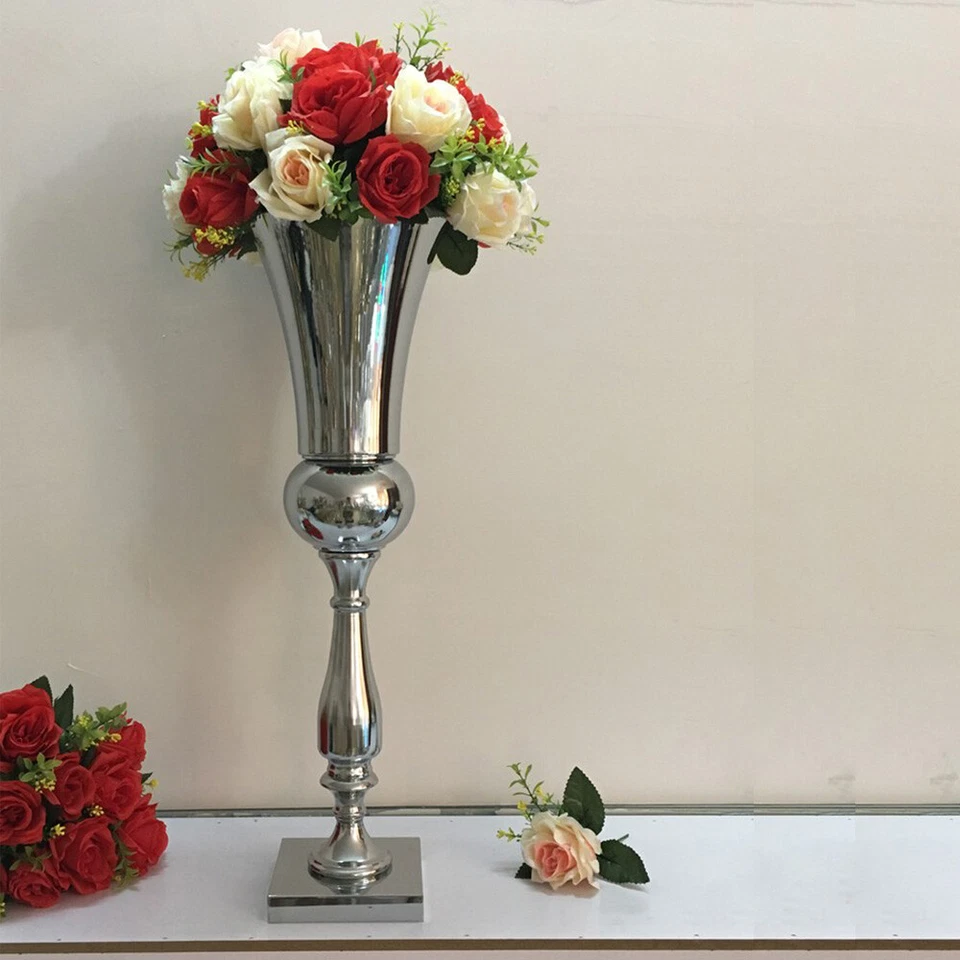 64cm Large Stunning Silver Iron Luxury Flower Vase Urn Wedding Table Decor Gift - Image 2 of 4