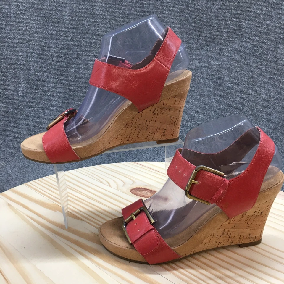 Sandalias Aerosoles 8 M Mega Felpa Cuña Hebilla Cordones Rojo Marrón Imitación Cuero Foto 2 de 4