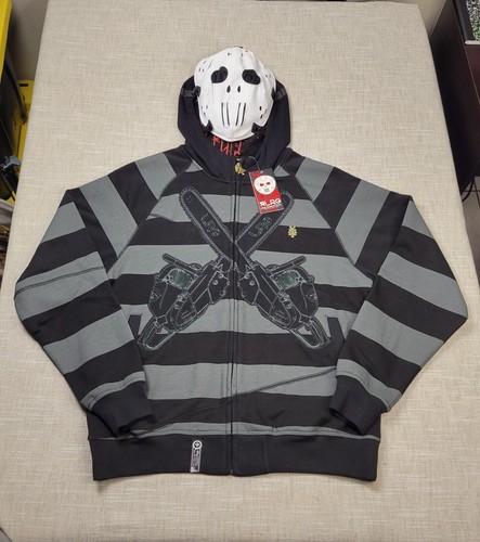 LRG Friday The 47th Hoodie Small Mens Black Gray White Full Zip Stripes Mask