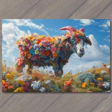 Art Print Goat Covered Flowers Cute Colorful Unreal Strange Fun Unusual Bright