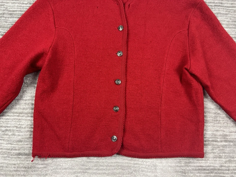 Cardigã Tally-Ho Suéter Feminino Grande Lã Vermelha Vintage Botões de Metal - Imagem 3 de 4