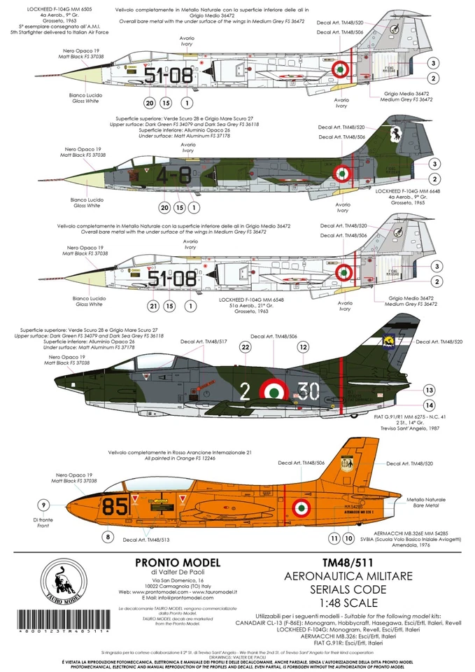 TAURO MODEL TM48/511 NUMERI REPARTO/MATRICOLA A.M.I. F-104, G.91R, MB.326, F-86 - Immagine 2 di 3