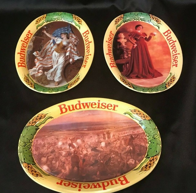 Vintage Budweiser Beer Advertising Metal Tip Tray Bar Decor Set of