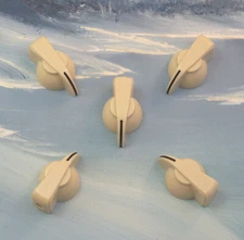 AMP KNOB ~ 5 PC. IVORY-LIKE ~ BLACK INDICATOR LINE ~ BRASS INSERT ~ US Mfg.