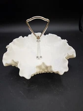 VTG. Fenton Hobnail Milk Glass Nut/Candy Dish w/Silver Handle