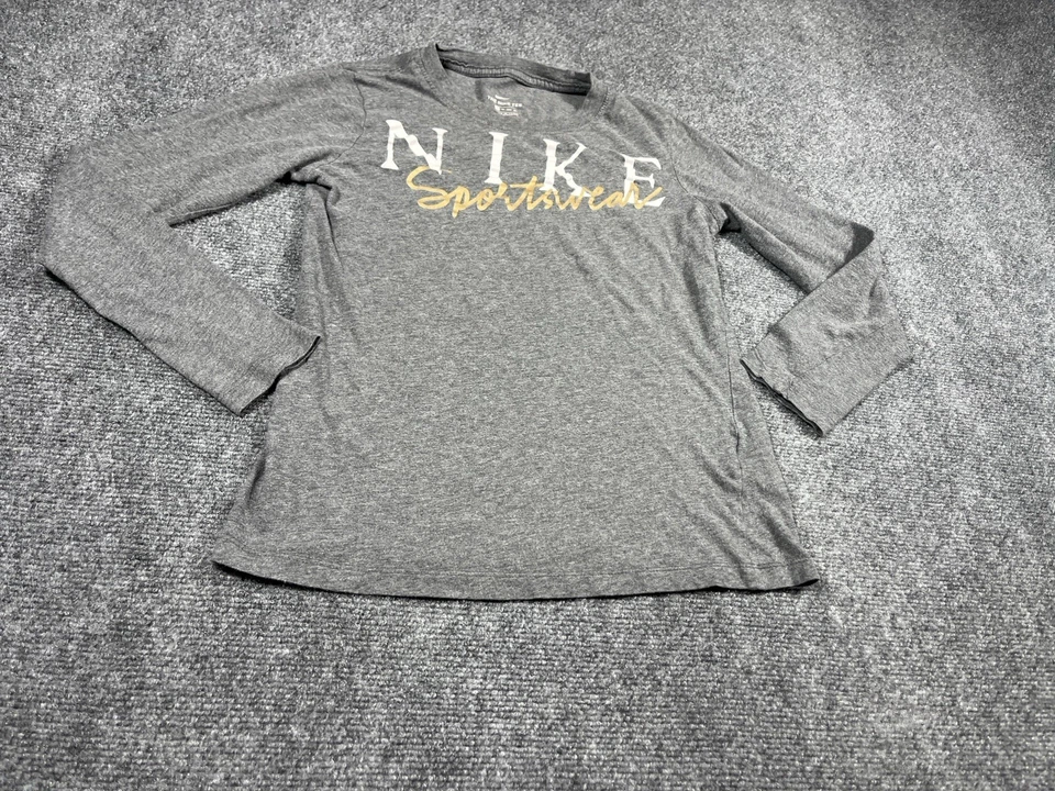 Camisa Nike Niñas Jóvenes Talla XS Manga Larga Gris Gráfico Deletreado Informal Preppy Foto 2 de 4