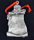WALLACE SILVERSMITH 'Santa Season's Greetings' Pewter Ornament VINTAGE w/Box — photo 3
