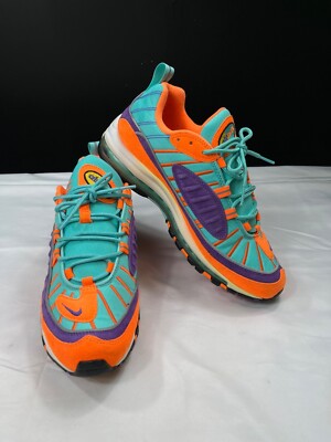 Nike Mens Orange Purple and Turquoise Air Max 98 Size 10.5 SKU