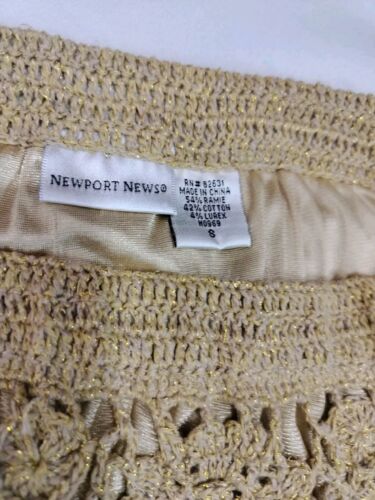 Newport News Gold & Gold Metallic Lace Crochet Beaded Skirt, Size S - Picture 10 of 10