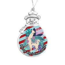 Llama 2024 Silver Metal Snowman Christmas Ornament Gift