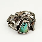 Vintage Brutalist Sterling Silver Turquoise Unique Modernist Ring Size 7