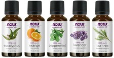 Now Foods Essential Oils Set 5 Pack 1 Oz Tea Tree Orange Eucalyptus Lavender ...