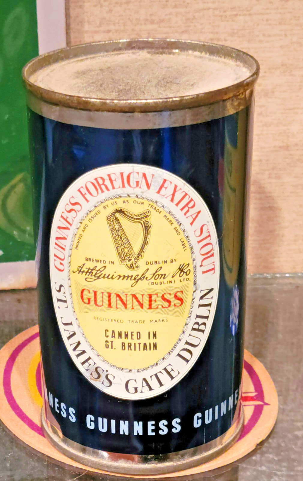 1960s GUINNESS EXTRA STOUT FLAT TOP BEER CAN 12 IMP OZ ST JAMES'S GATE DUBLIN