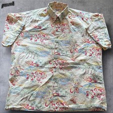 Vintage Campia Moda Shirt Mens Large Beige Hawaiian Floral Made Korea 90s