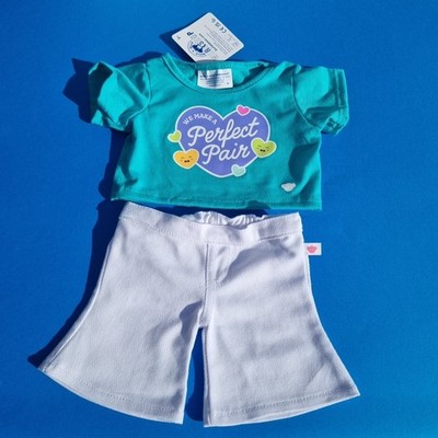 Build A Bear weiße Denim Schlagjeans & perfektes Paar T-Shirt Jungen oder Mädchen neu mit Etikett 