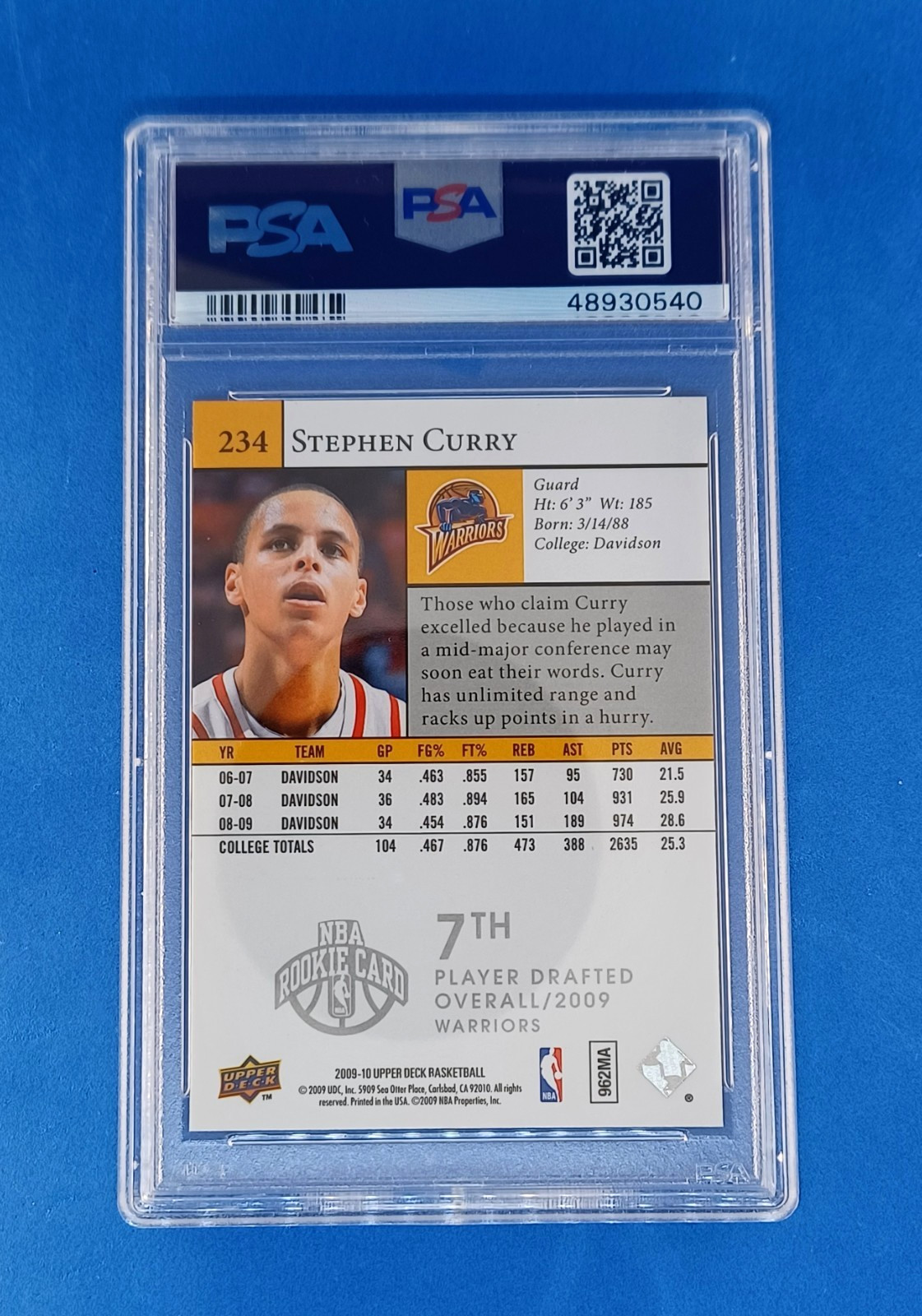 STEPHEN CURRY  PSA 9  2009-10 UPPER DECK #234 STAR ROOKIES RC WARRIORS Rookie view 2