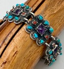 Vtg MATL STYLE Mexico Sterling Amethyst Turquoise Coral Bracelet  7.5 In TAXCO — photo 4
