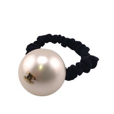 Chanel Cocomark Hair Tie F21V Fake Pearl GP Hair Accessory Black Ladies