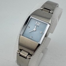VTG Guess Quartz Watch G65125L Women Silver Blue Square Analog New Battery 7.25"