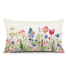 12x20 Inch Spring Wildflowers Tulips Throw Pillow Cover Set Muticolor Flowers